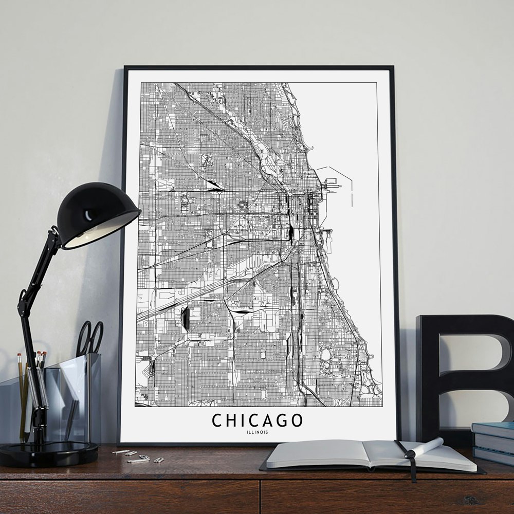 Chicago White Map Art Print by multipliCITY Fy